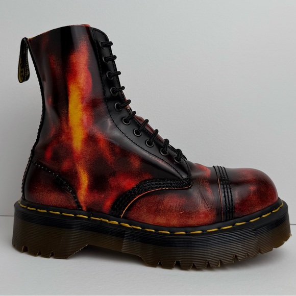 Vintage Dr. Martens England 9203 Fire Flame Red Yellow Steel Rub Off Boots UK 7 - Picture 6 of 17